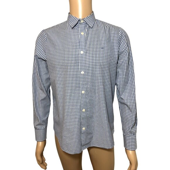Calvin Klein Men’s Button Up Casual Shirt M Navy White Checkered 15.5 “ Neck LS - Picture 1 of 14